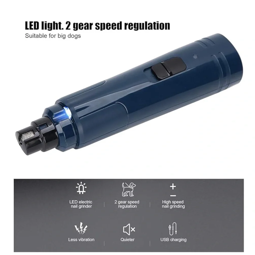 Pet Nail Grinder Portable LED Dog Nail Trimmer Paws Grooming Tool 2-Gear Speed